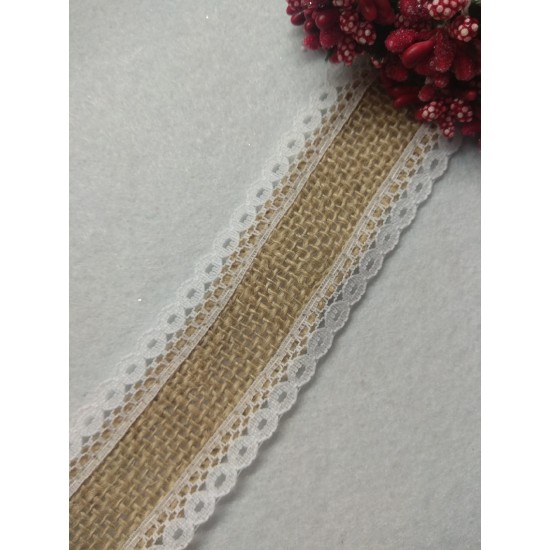 Лента из мешковины с кружевом 3.5 см, цена за 1 м